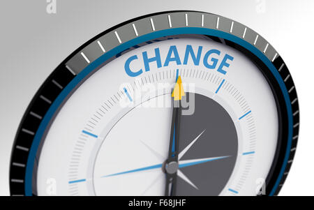 Compass needle pointing to the word change Stock Photo