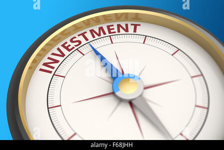 Compass needle pointing to the word investment Stock Photo