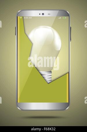 Broken mobile phone with a light bulb as idea concept Stock Vector