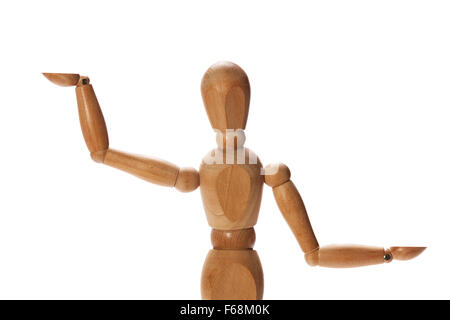 Mannequin measuring something unbalanced on the palms of the hands Stock Photo