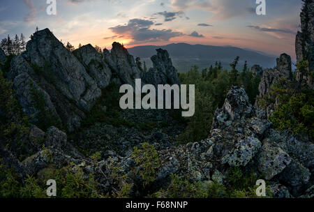 Sunset in the mountains of the Southern Urals. Beautiful sunset sky ...