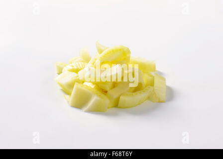 heap of sliced fennel bulbs on white background Stock Photo