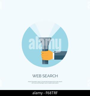 Vector illustration. Flat flashlight. Web search concept bacground. Stock Vector
