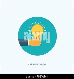 Vector illustration. Flat creative background with   , bulb. Generating new ideas. Smart solutions. Stock Vector