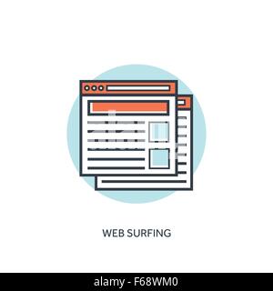 Flat lined web browser windows icon. Internet surfing. Stock Vector