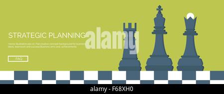 ector illustration. Flat header. Chess. Management , achievements. Smart solutions , business aims. Generating ideas. Business planning , strategy Stock Vector