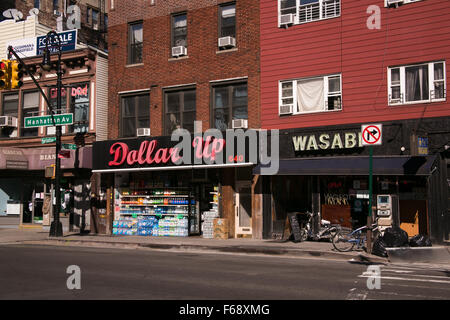 Stores on Manhattan Avenue in Greenpoint, Brooklyn. Stock Photo