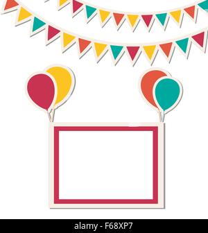 Festive frame hang on multicolored inflatable air balls with bri Stock Vector