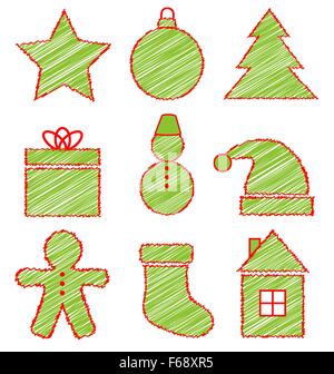 Set of Christmas icons on white Stock Vector