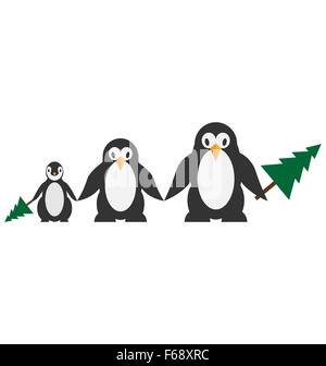 Penguins family isolated on white Stock Vector