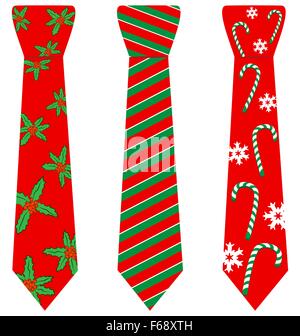 red Christmas ties with print on white Stock Vector