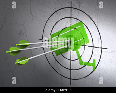 Security concept: arrows in Cctv Camera target on wall background Stock Photo