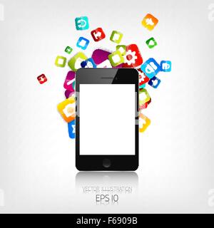 Realistic detalized flat smartphone with application icons Stock Vector ...