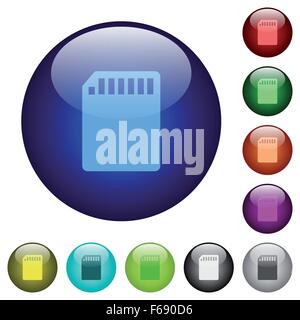 Set of color memory card glass web buttons. Arranged layer structure. Stock Vector