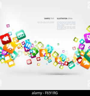 Abstract music background with notes and app icons Stock Vector