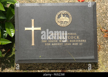 The grave of a soldier at Taukkyan War Cemetery near Yangon, Myanmar.