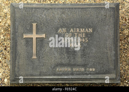 The grave of an unknown airman at Taukkyan War Cemetery near Yangon, Myanmar.