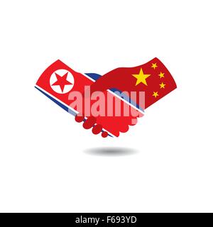World peace icon in light gray background, North Korea handshake with China Stock Vector