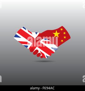 World peace icon in light gray background, UK handshake with China Stock Vector