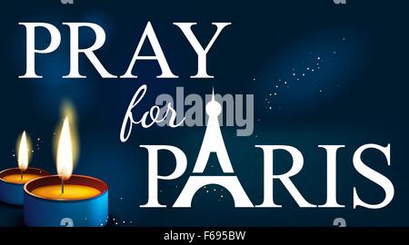 pray for paris , Abstract Background ,Silhouette of Eiffel tower in  lights and bokeh Stock Vector