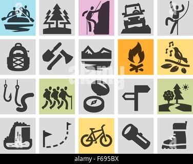 trip, hiking vector logo design template. camping or sport, recreation icons Stock Vector