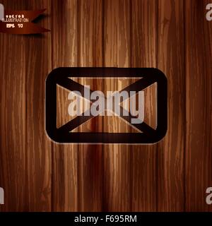 Letter icon. Email message. Sms. Wooden background Stock Vector