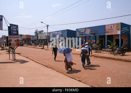 People walking down the main road in Kayonza, Rwanda. Stock Photo