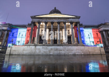 french flag projected onto the National Gallery in Trafalgar Square Stock Photo