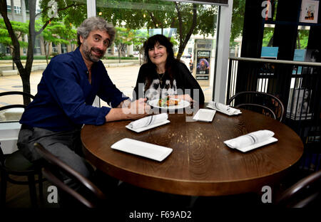 Ruth Reichl at her talk, lunch and autograph session on her new cookbook 'My Kitchen Year: 136 Recipes That Saved My Life' at The Café at Books & Books at The Adrienne Arsht Center  Featuring: Mitchell Kaplan, Ruth Reichl Where: Miami, Florida, United Sta Stock Photo