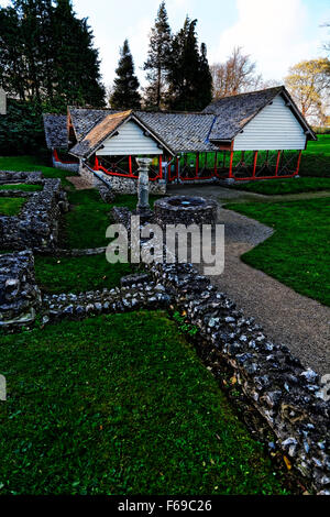 The Roman Town House in Dorchester is a ruin within Colliton Park, Dorchester, Dorset. Stock Photo