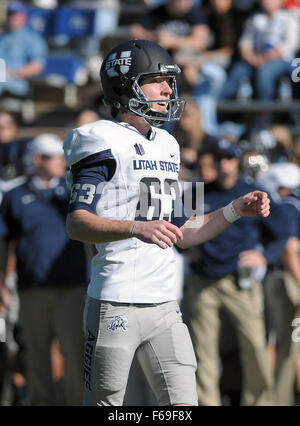 Colorado Springs, Colorado, USA. 14th Nov, 2015. Utah State kicker, Brock Warren #63, during the NCAA Football game between the Utah State Aggies and the Air Force Academy Falcons at Falcon Stadium, U.S. Air Force Academy, Colorado Springs, Colorado. Air Force defeats Utah State 35-28. Credit:  csm/Alamy Live News Stock Photo