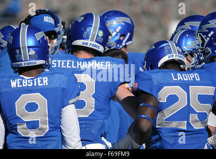 Colorado Springs, Colorado, USA. 14th Nov, 2015. Air Force Falcons in a timeout during the NCAA Football game between the Utah State Aggies and the Air Force Academy Falcons at Falcon Stadium, U.S. Air Force Academy, Colorado Springs, Colorado. Air Force defeats Utah State 35-28. Credit:  csm/Alamy Live News Stock Photo