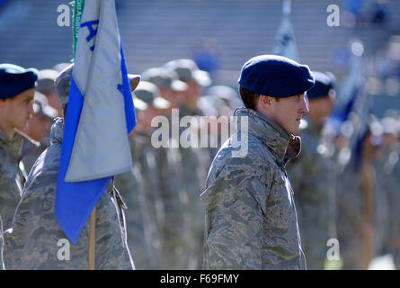 Colorado Springs, Colorado, USA. 14th Nov, 2015. An Air Force Academy cadet at attention prior to the NCAA Football game between the Utah State Aggies and the Air Force Academy Falcons at Falcon Stadium, U.S. Air Force Academy, Colorado Springs, Colorado. Air Force defeats Utah State 35-28. Credit:  csm/Alamy Live News Stock Photo