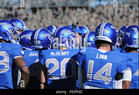 Colorado Springs, Colorado, USA. 14th Nov, 2015. Air Force Falcons in a timeout during the NCAA Football game between the Utah State Aggies and the Air Force Academy Falcons at Falcon Stadium, U.S. Air Force Academy, Colorado Springs, Colorado. Air Force defeats Utah State 35-28. Credit:  csm/Alamy Live News Stock Photo