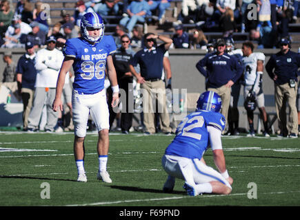 Colorado Springs, Colorado, USA. 14th Nov, 2015. Air Force kicker, Luke Strebel #98, during the NCAA Football game between the Utah State Aggies and the Air Force Academy Falcons at Falcon Stadium, U.S. Air Force Academy, Colorado Springs, Colorado. Air Force defeats Utah State 35-28. Credit:  csm/Alamy Live News Stock Photo