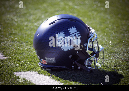 Colorado Springs, Colorado, USA. 14th Nov, 2015. Utah State helmet prior to the NCAA Football game between the Utah State Aggies and the Air Force Academy Falcons at Falcon Stadium, U.S. Air Force Academy, Colorado Springs, Colorado. Air Force defeats Utah State 35-28. Credit:  csm/Alamy Live News Stock Photo