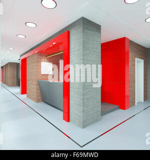Interior of modern hotel lobby area and reception desk, 3D Rendering ...