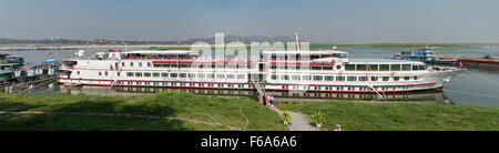 The 'Road to Mandalay', a luxury cruise ship on the Irrawaddy river in Myanmar. Stock Photo