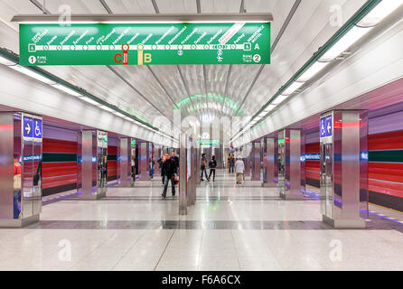 People on new modern station of Prague metro. Stock Photo