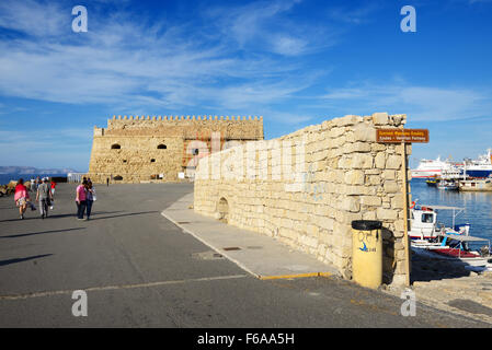 The Venetian fortress of Rocca al Mare and tourists, Heraklion, Greece Stock Photo