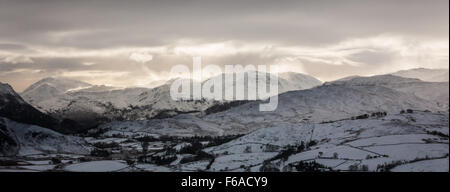 the snow capped helvellyn range looking from great mell fell Stock Photo