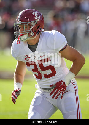 Starkville, MS, USA. 14th Nov, 2015. Alabama Crimson Tide linebacker Walker Jones (35) during the NCAA Football game between the Mississippi State Bulldogs and the Alabama Crimson Tide at Davis Wade Stadium in Starkville, MS. Chuck Lick/CSM/Alamy Live News Stock Photo