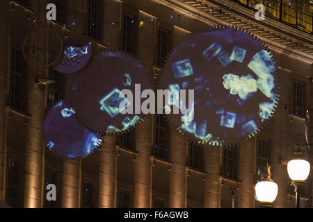 London, UK. 15 November 2015. Christmas lights with moving images in Regent Street. Ballet superstar and Strictly Come Dancing judge Darcey Bussell switches on the 2015 Christmas Lights in Regent Street. The 2015 lights entitled TimelessElegance are sponsored by Jo Malone. Credit:  Vibrant Pictures/Alamy Live News Stock Photo