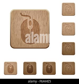 Set of carved wooden computer mouse buttons. 8 variations included. Arranged layer structure. Stock Vector