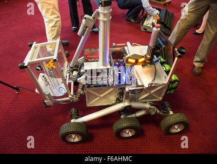 The Mountaineers team's robot is seen at an event to honor the team, who are winners of the 2015 Sample Return Robot Challenge, on Monday, Sept. 21, 2015 at the Russell Senate Office Building in Washington, DC. The Mountaineers were awarded $100,000 in prize money for successfully completing Level 2 of the Sample Return Robot Challenge at Worcester Polytechnic Institute in Massachusetts June 10-12. Photo Credit: (NASA/Aubrey Gemignani). Stock Photo