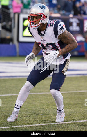 East Rutherford, New Jersey, USA. 15th Nov, 2015. New England Patriots strong safety Patrick Chung (23) in action during warm-ups prior to the NFL game between the New England Patriots and the New York Giants at MetLife Stadium in East Rutherford, New Jersey. Christopher Szagola/CSM/Alamy Live News Stock Photo