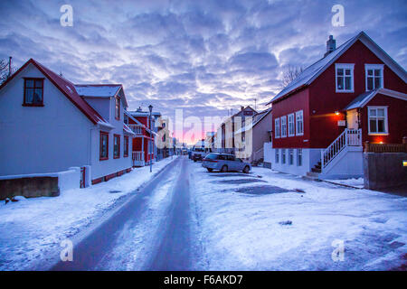 Street Scene at dawn in Reykjavik, Iceland Stock Photo