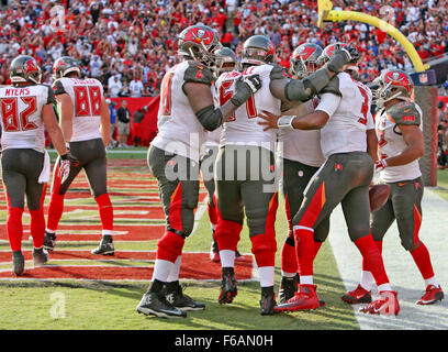 Tampa, Florida, USA. 15th Nov, 2015. JIM DAMASKE | Times .Bucs Jameis Winston (3) is mobbed after scoring the game winning TD during the Tampa Bay Buccaneers game against the Dallas Cowboys at Raymond James Stadium Sunday afternoon in Tampa (11/15/15) Credit:  Jim Damaske/Tampa Bay Times/ZUMA Wire/Alamy Live News Stock Photo