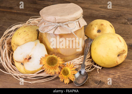 Pears Compote Decorated in Rustic Style Stock Photo