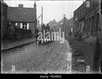 Street scene in Beauvois, France, soon after its capture by Stock Photo